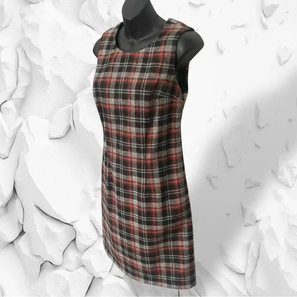 Boden British Tweed by Moon Plaid Dress Size US 6R UK 10R Brown Pink - Picture 2 of 16